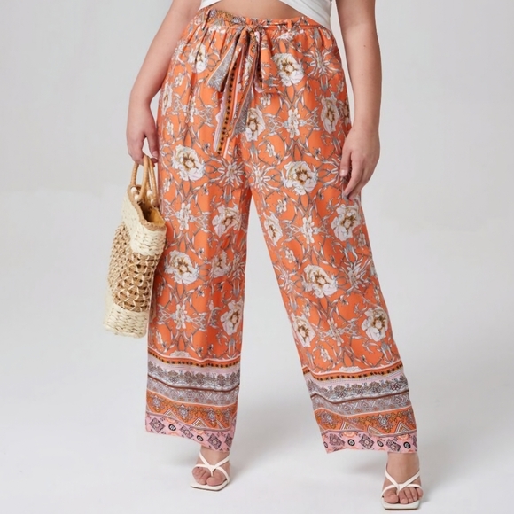Bohemian Tie Waist Palazzo Pants - Picture 1 of 5